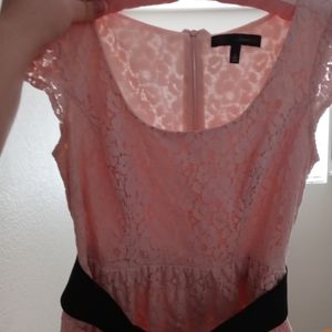 Pink Lace Crochet Dress With Bow Belt